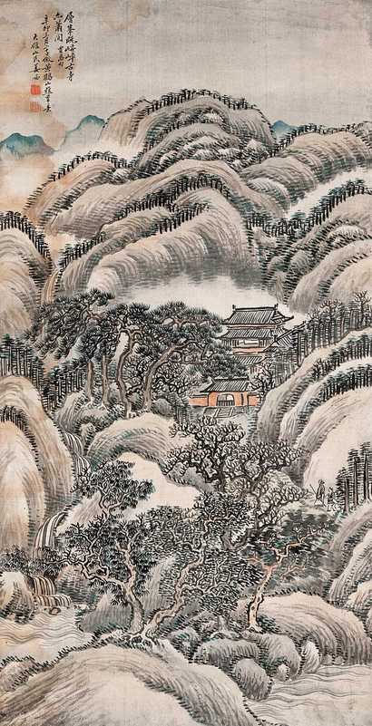 姜筠 辛卯（1891年）作 松山古剎 立轴